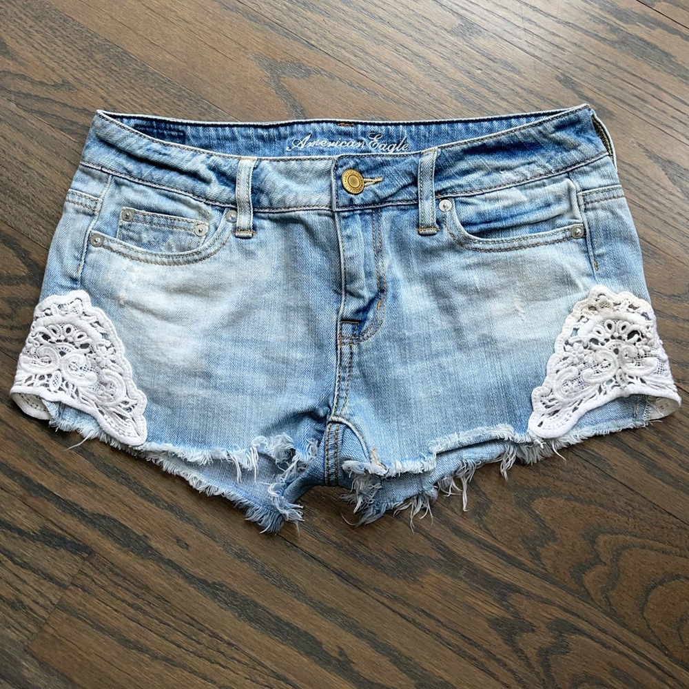 American Eagle Women’s Jean Shorts Stretch with Crochet Lace Details
